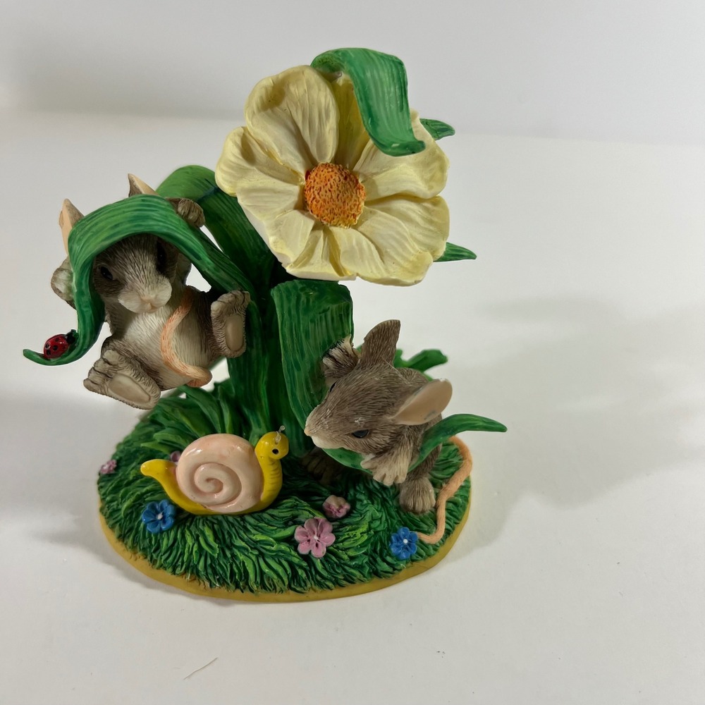 Charming Tails Hangin Around Mice Snail Flower Figurine 89/623 Fitz&Floyd 3.5"